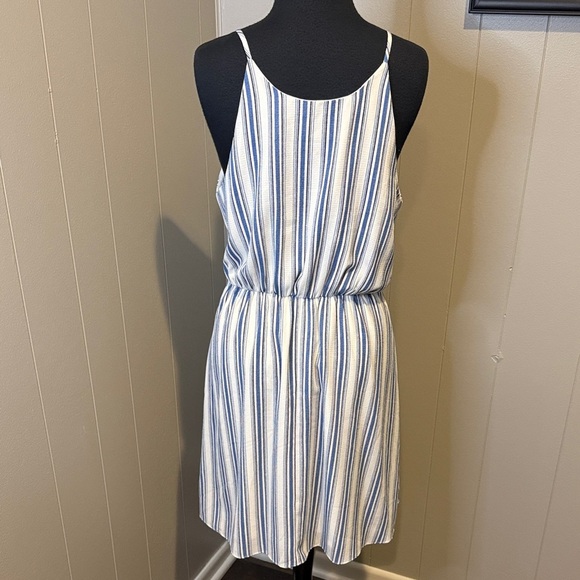 Aqua Women’s Large Striped Blue and White Midi Dress with Waist Tie - Picture 5 of 6